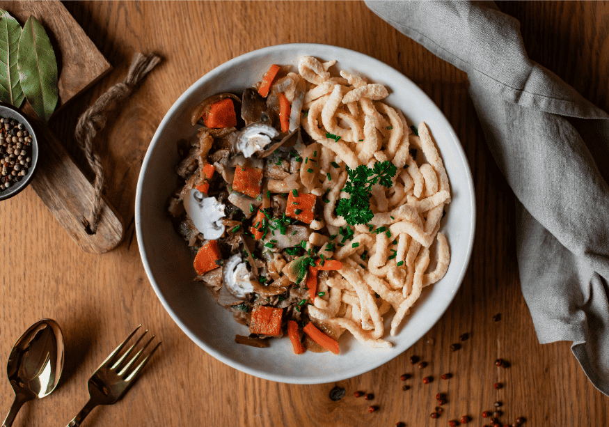 Spaetzle with beef strips