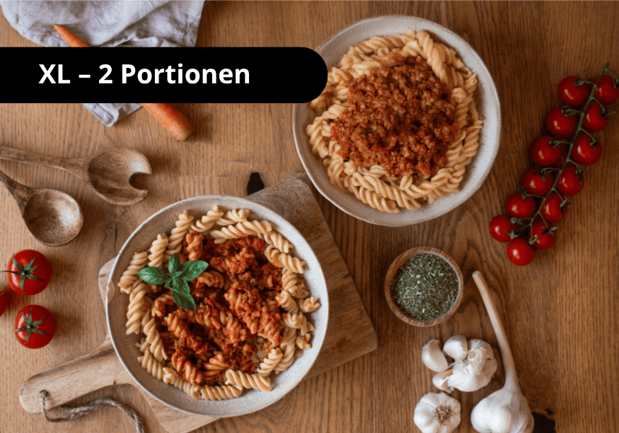 wie lange kann man hackfleischsoße im kühlschrank aufbewahren Vegane Protein Pasta Bolognese (XL, 2 Portionen) – prepmymeal