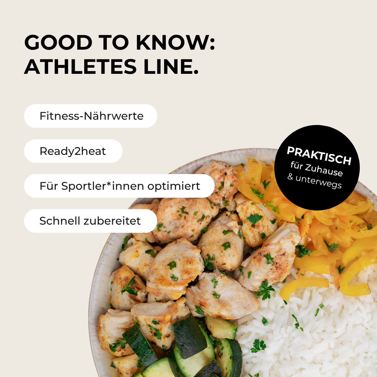 Athletes Line: Hähnchen, Reis, Zucchini & Paprika