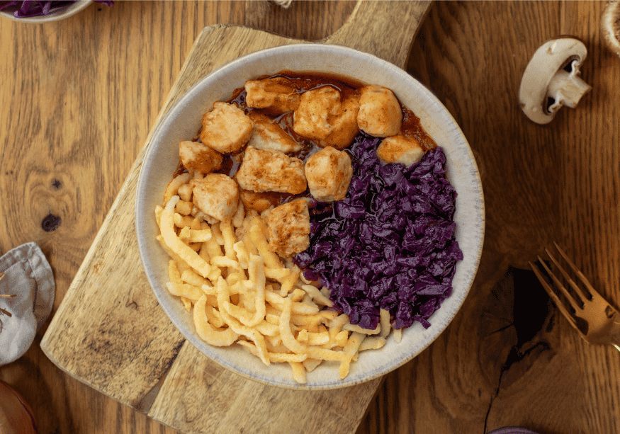 Poulet au chou rouge & spätzle