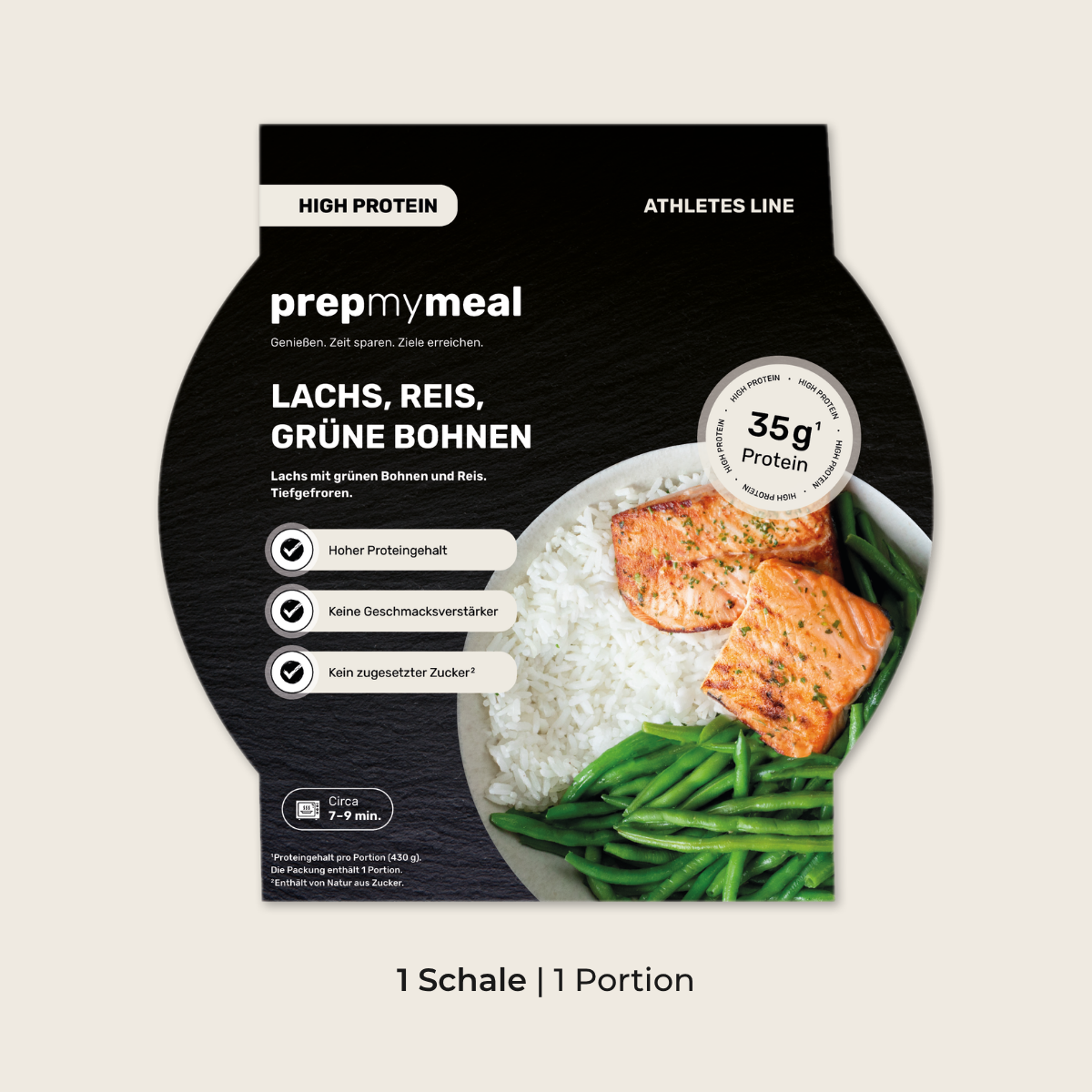 Lachs, Reis, grüne Bohnen